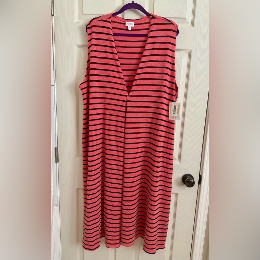 NWT Lularoe, Joy, sweater vest size XL pink with black stripes